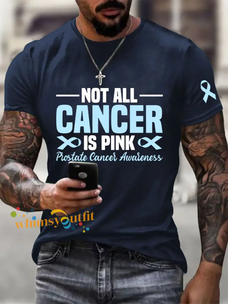Men’s Prostate Cancer Awareness Print Casual T Shirt Navy Blue / S