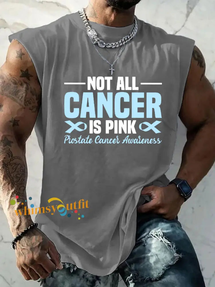 Men’s Prostate Cancer Awareness Print Casual Tank Top Gray / S
