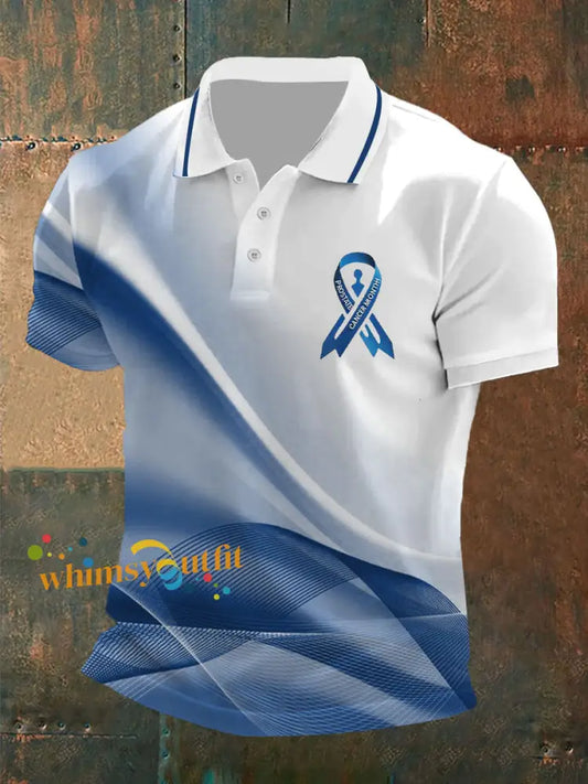 Men’s Prostate Cancer Awareness Print Casual Top Blue / S