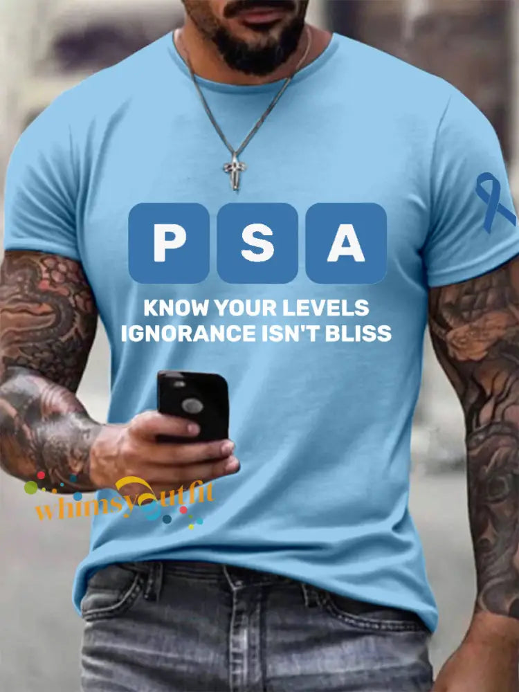 Men’s Prostate Cancer Awareness Print T Shirt Light Blue / S