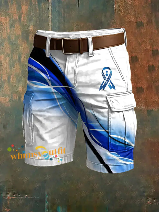 Men’s Prostate Cancer Awareness Printed Casual Shorts Blue / S