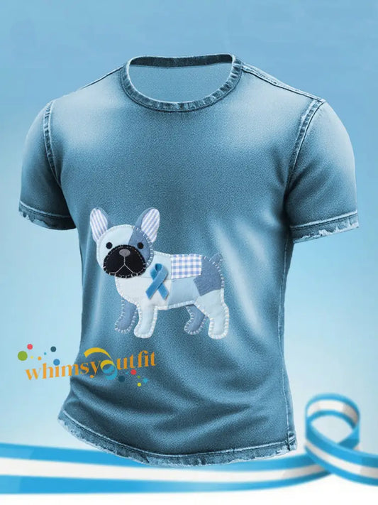 Men’s Prostate Cancer Awareness Puppy Print T Shirt Light Blue / S