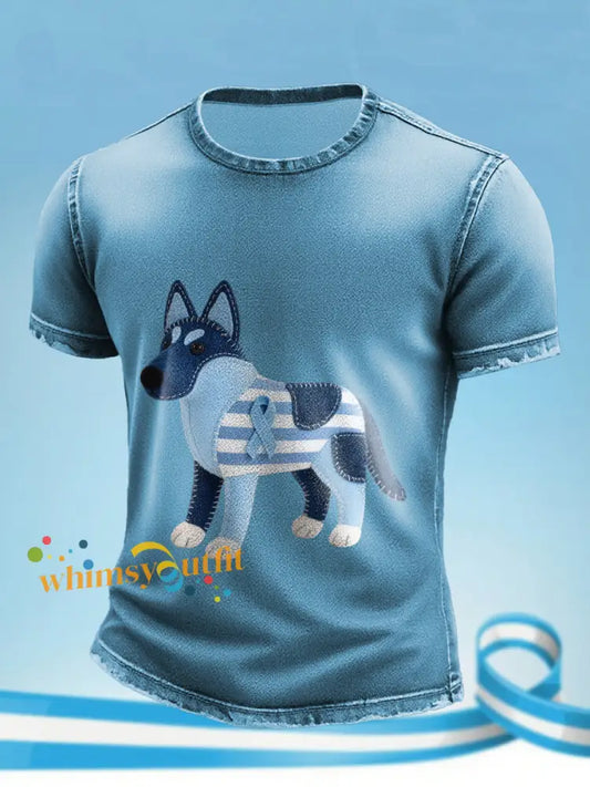 Men’s Prostate Cancer Awareness Puppy Print T Shirt Light Blue / S