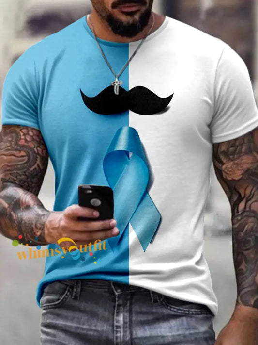 Men’s Prostate Cancer Awareness Ribbon Print T Shirt As picture / S