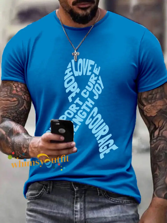 Men’s Prostate Cancer Awareness Ribbon Print T Shirt Blue / S