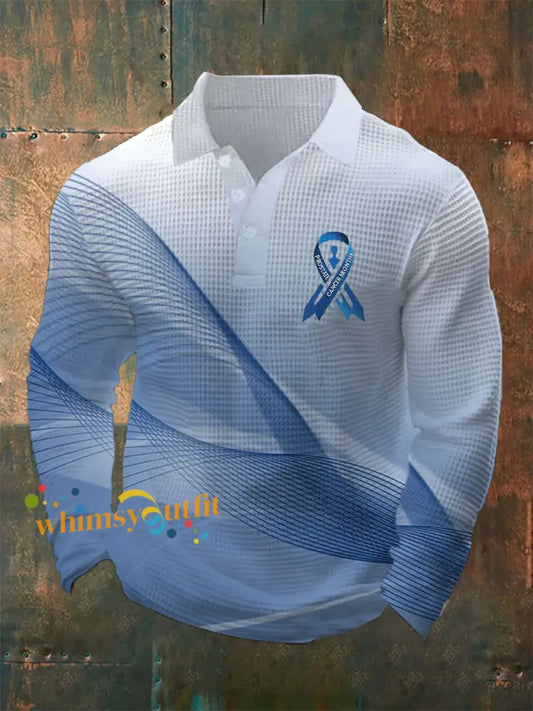 Men’s Prostate Cancer Awareness Waffle Print Casual Top Blue / S