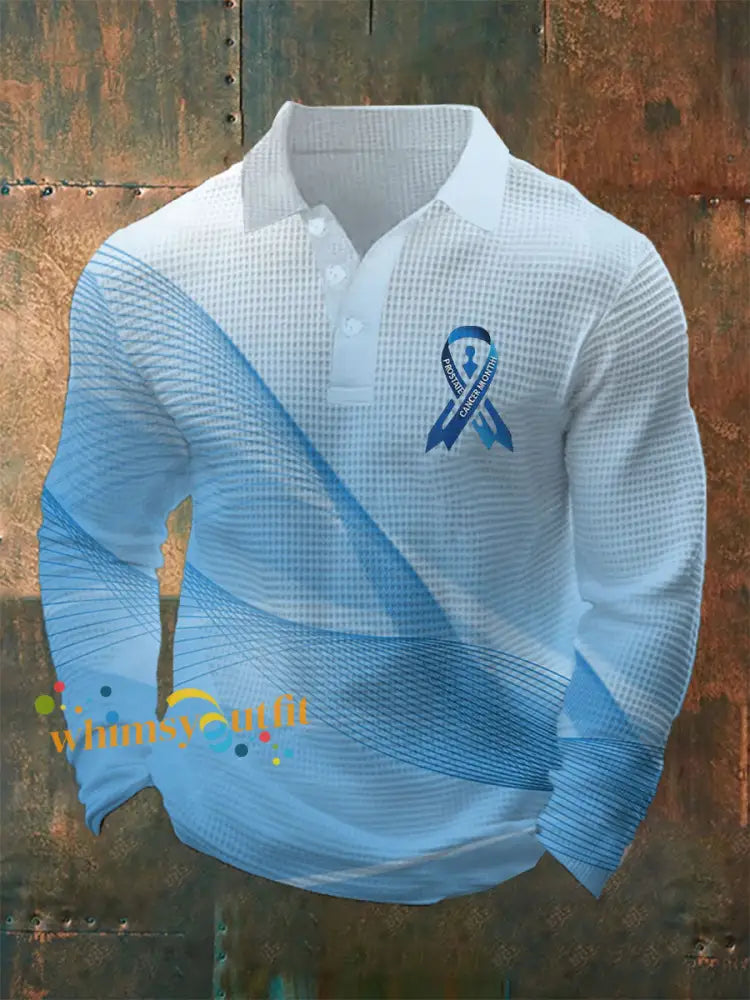 Men’s Prostate Cancer Awareness Waffle Print Casual Top Light Blue / S