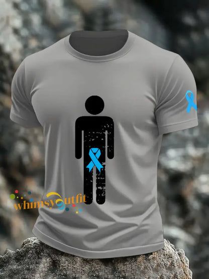 Men’s Prostate Cancer Blue Ribbon Body Graphic T Shirts Light Gray / S