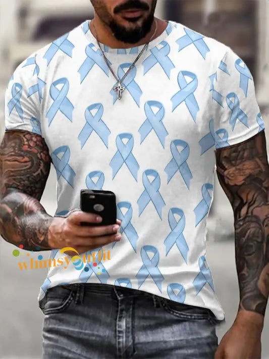 Men’s Prostate Cancer Blue Ribbon T Shirts White / S