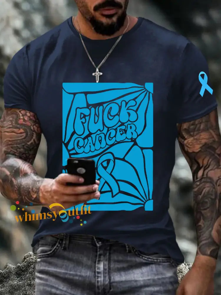 Men’s Prostate Cancer Fuck Cancer T Shirts Navy Blue / S