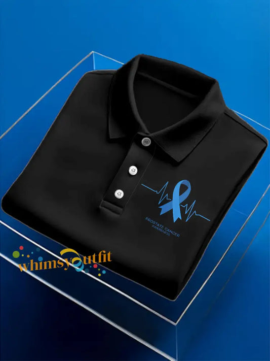 Men’s Prostate Cancer Print Polo Neck Short Sleeve T Shirt Black / S
