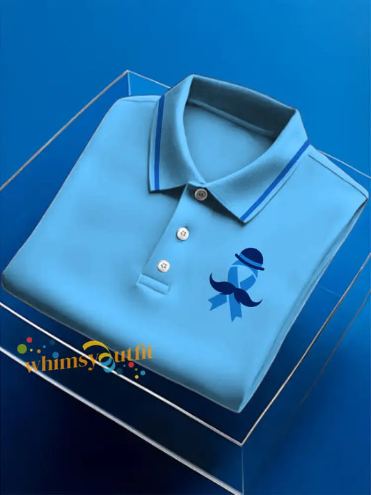 Men’s Prostate Cancer Print Polo Neck Short Sleeve T Shirt Blue / S