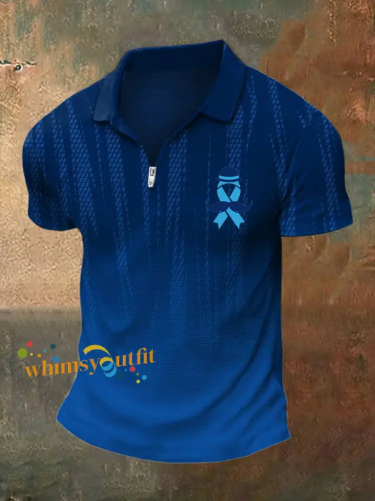 Men’s Prostate Cancer Print Polo Neck Short Sleeve T Shirt Blue / S