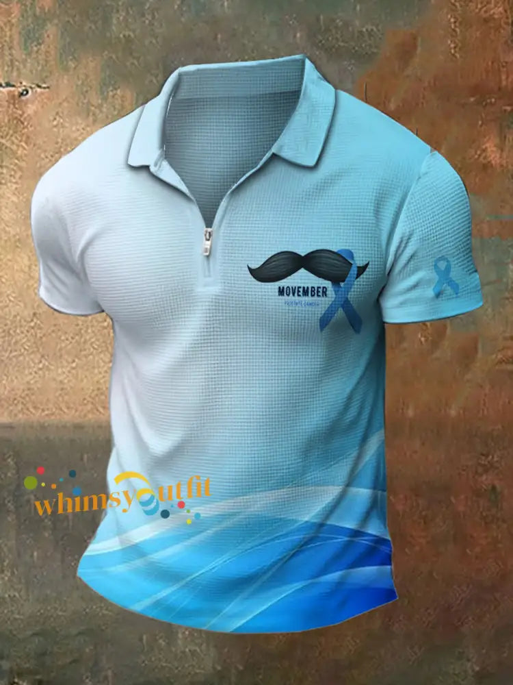 Men’s Prostate Cancer Print Polo Neck Short Sleeve T Shirt Blue / S