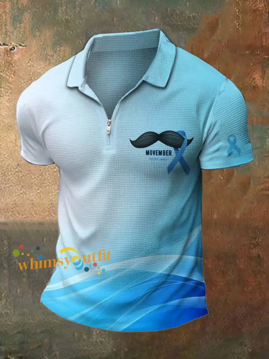 Men’s Prostate Cancer Print Polo Neck Short Sleeve T Shirt Blue / S