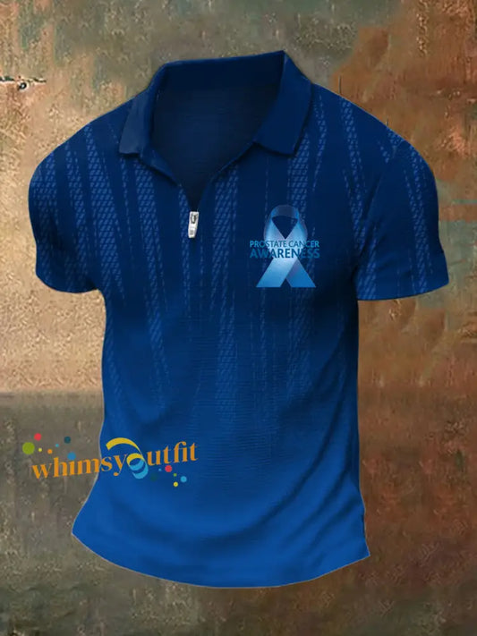 Men’s Prostate Cancer Print Polo Neck Short Sleeve T Shirt Blue / S