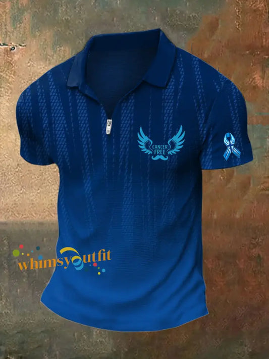 Men’s Prostate Cancer Print Polo Neck Short Sleeve T Shirt Blue / S
