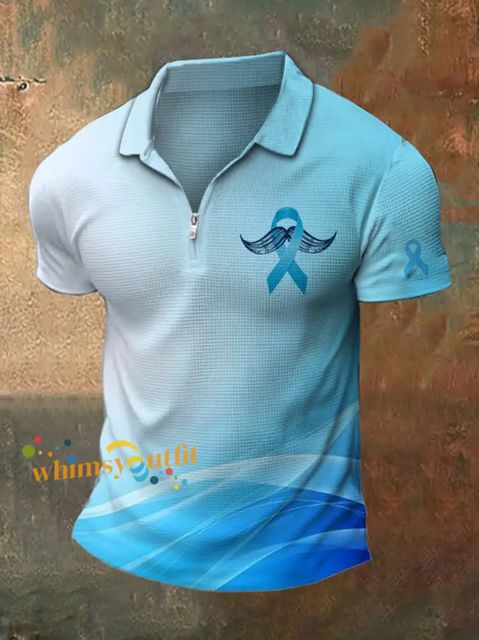 Men’s Prostate Cancer Print Polo Neck Short Sleeve T Shirt Blue / S