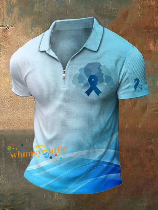 Men’s Prostate Cancer Print Polo Neck Short Sleeve T Shirt Blue / S