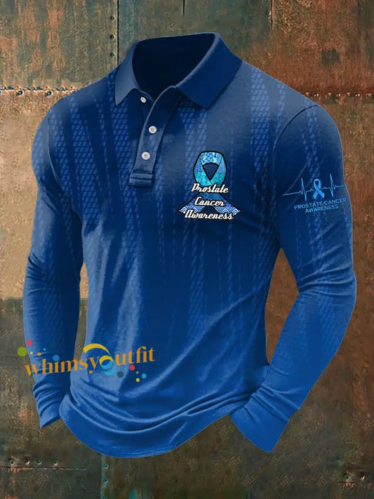 Men’s Prostate Cancer Print Stand Collar Casual Shirt Blue / S