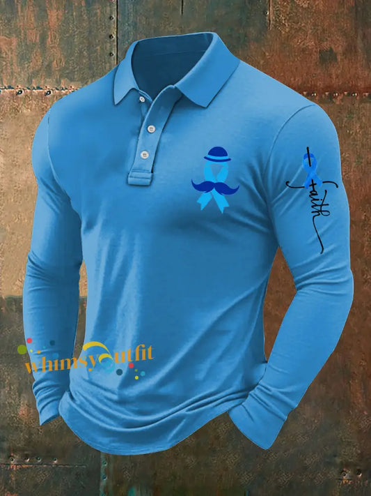 Men’s Prostate Cancer Print Stand Collar Casual Shirt Blue / S