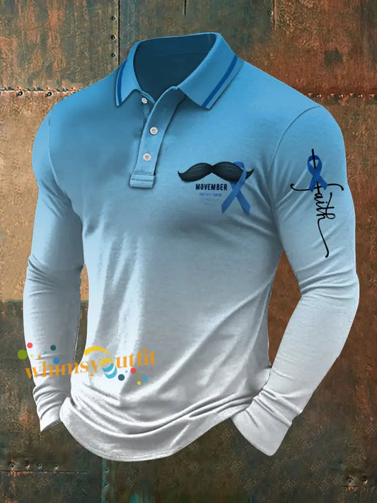 Men’s Prostate Cancer Print Stand Collar Casual Shirt Blue / S