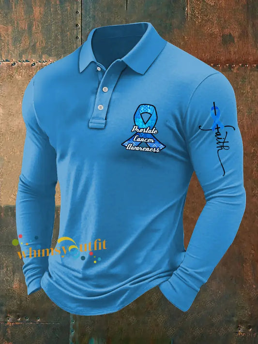 Men’s Prostate Cancer Print Stand Collar Casual Shirt Blue / S