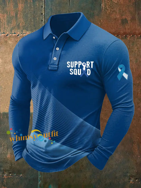 Men’s Prostate Cancer Print Stand Collar Casual Shirt Blue / S