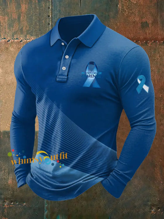 Men’s Prostate Cancer Print Stand Collar Casual Shirt Blue / S