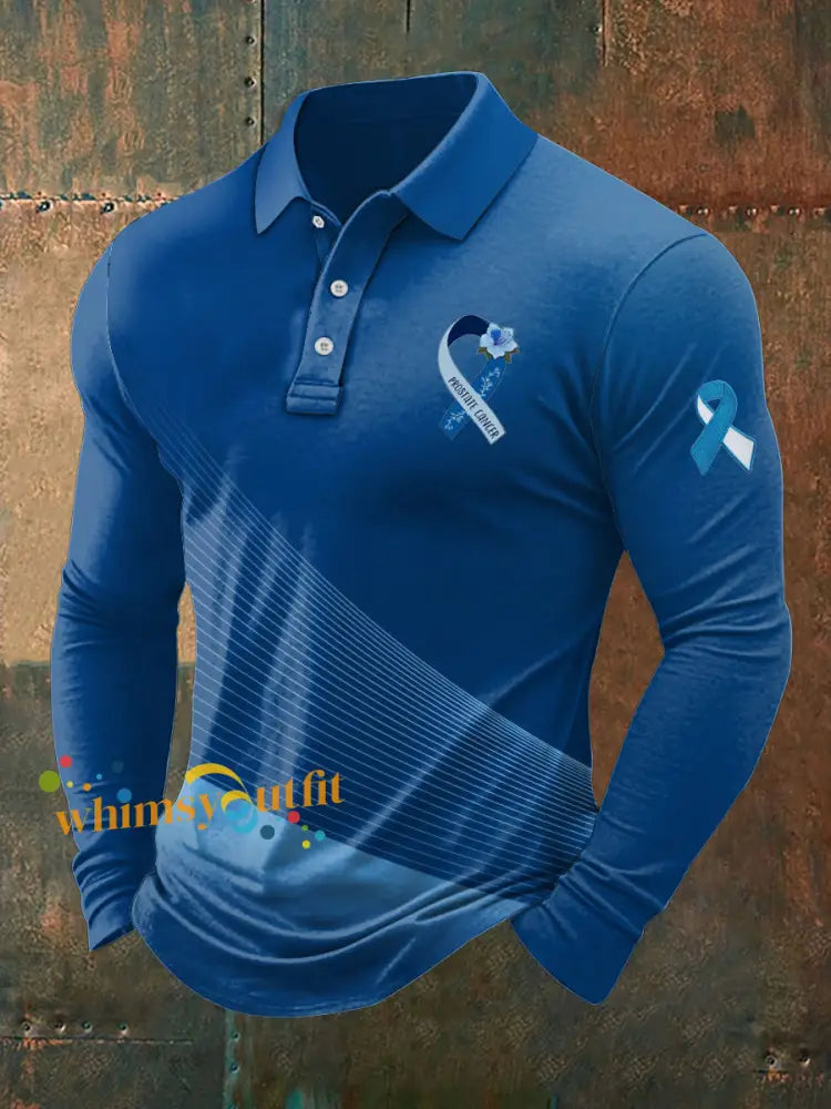 Men’s Prostate Cancer Print Stand Collar Casual Shirt Blue / S