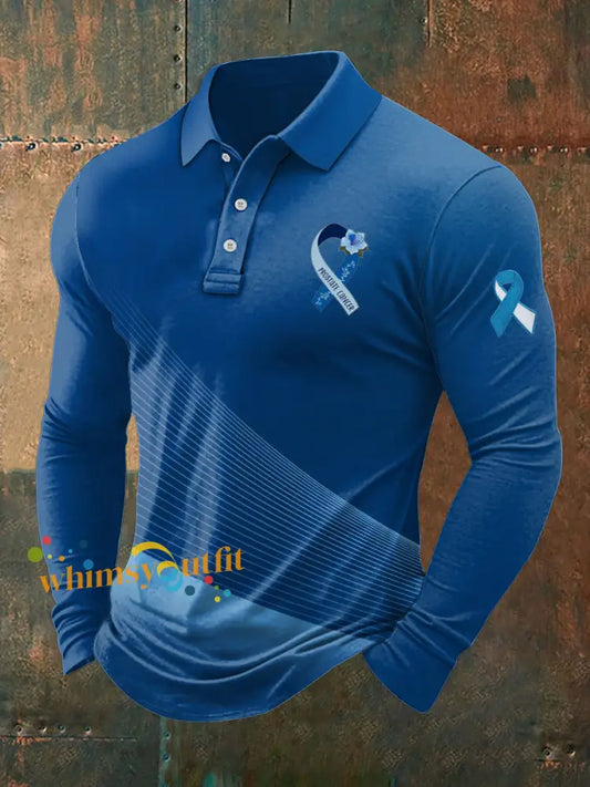 Men’s Prostate Cancer Print Stand Collar Casual Shirt Blue / S