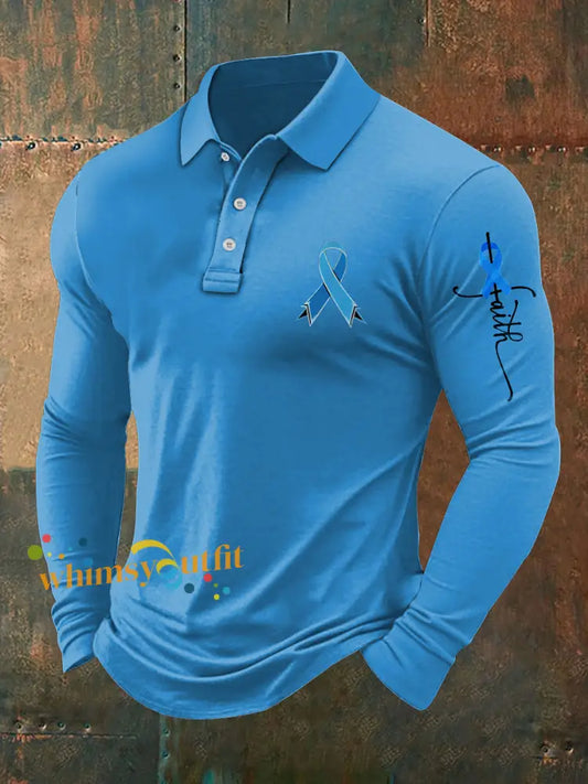Men’s Prostate Cancer Print Stand Collar Casual Shirt Blue / S