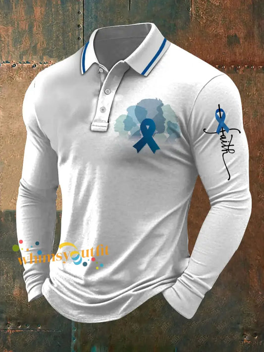 Men’s Prostate Cancer Print Stand Collar Casual Shirt White / S