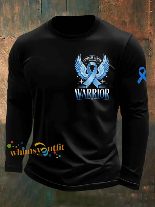 Men’s Prostate Cancer Printed Crew Neck Casual Long T shirt Black / S