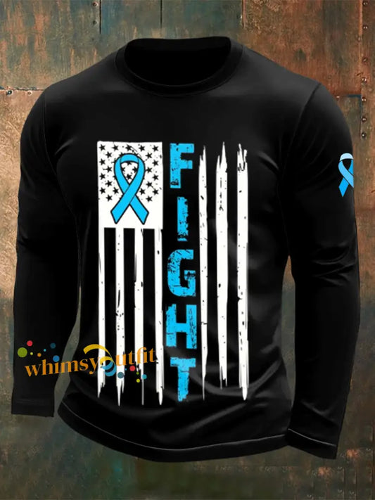 Men’s Prostate Cancer Printed Crew Neck Casual Long T shirt Black / S