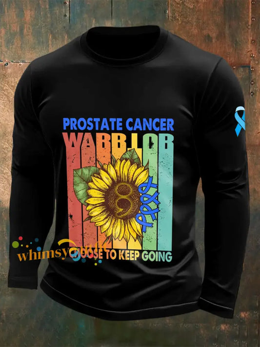 Men’s Prostate Cancer Printed Crew Neck Casual Long T shirt Black / S