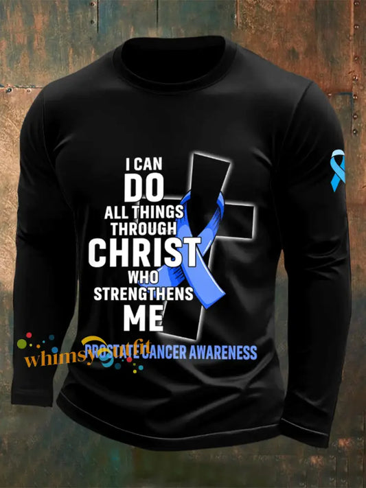 Men’s Prostate Cancer Printed Crew Neck Casual Long T shirt Black / S