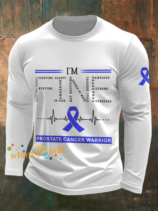 Men’s Prostate Cancer Printed Crew Neck Casual Long T shirt White / S