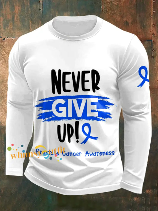 Men’s Prostate Cancer Printed Crew Neck Casual Long T shirt White / S