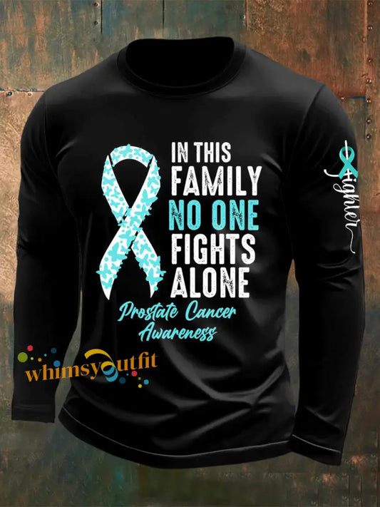 Men’s Prostate Cancer Printed Long Sleeved Round Neck T shirt Black / S