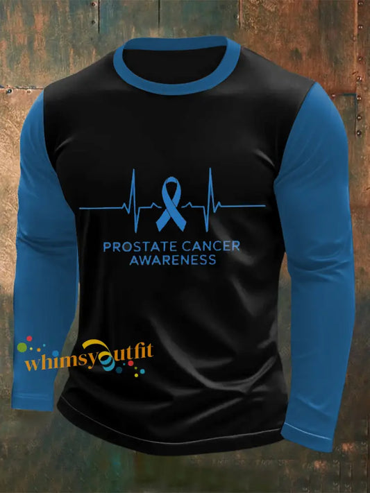 Men’s Prostate Cancer Printed Long Sleeved Round Neck T shirt Black / S