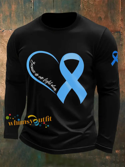 Men’s Prostate Cancer Printed Long Sleeved Round Neck T shirt Black / S