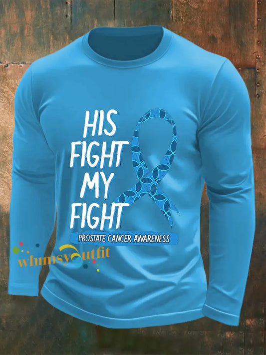 Men’s Prostate Cancer Printed Long Sleeved Round Neck T shirt Blue / S