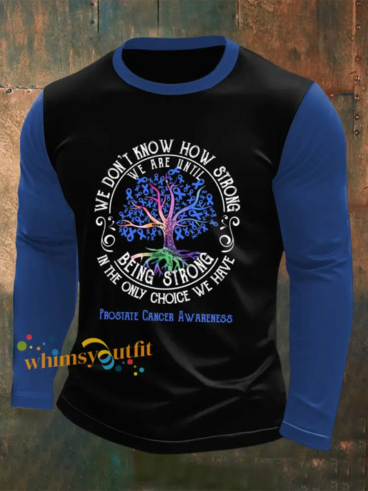 Men’s Prostate Cancer Printed Long Sleeved Round Neck T shirt Dark Blue / S