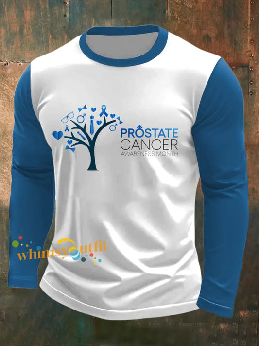 Men’s Prostate Cancer Printed Long Sleeved Round Neck T shirt White / S