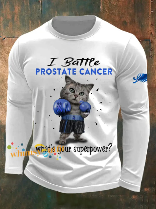 Men’s Prostate Cancer Printed Long Sleeved Round Neck T shirt White / S