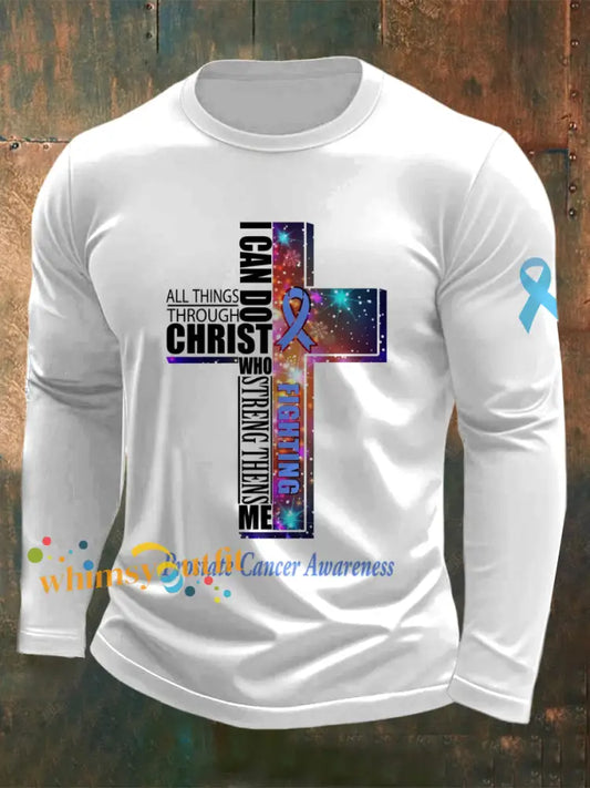 Men’s Prostate Cancer Printed Long Sleeved Round Neck T shirt White / S