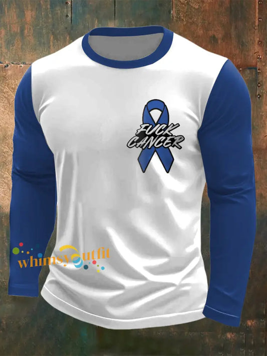 Men’s Prostate Cancer Printed Long Sleeved Round Neck T shirt White / S