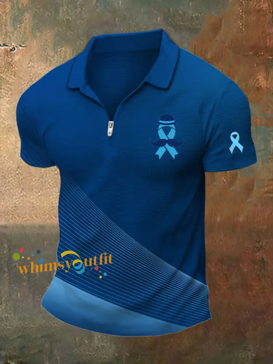 Men’s Prostate Cancer Printed Polo Neck Short Sleeve T Shirt Navy Blue / S