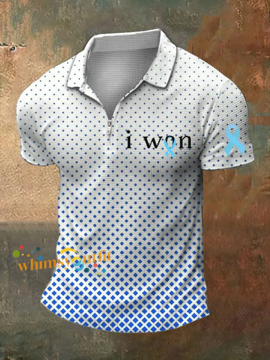 Men’s Prostate Cancer Printed Polo Neck Short Sleeve T Shirt White Blue / S